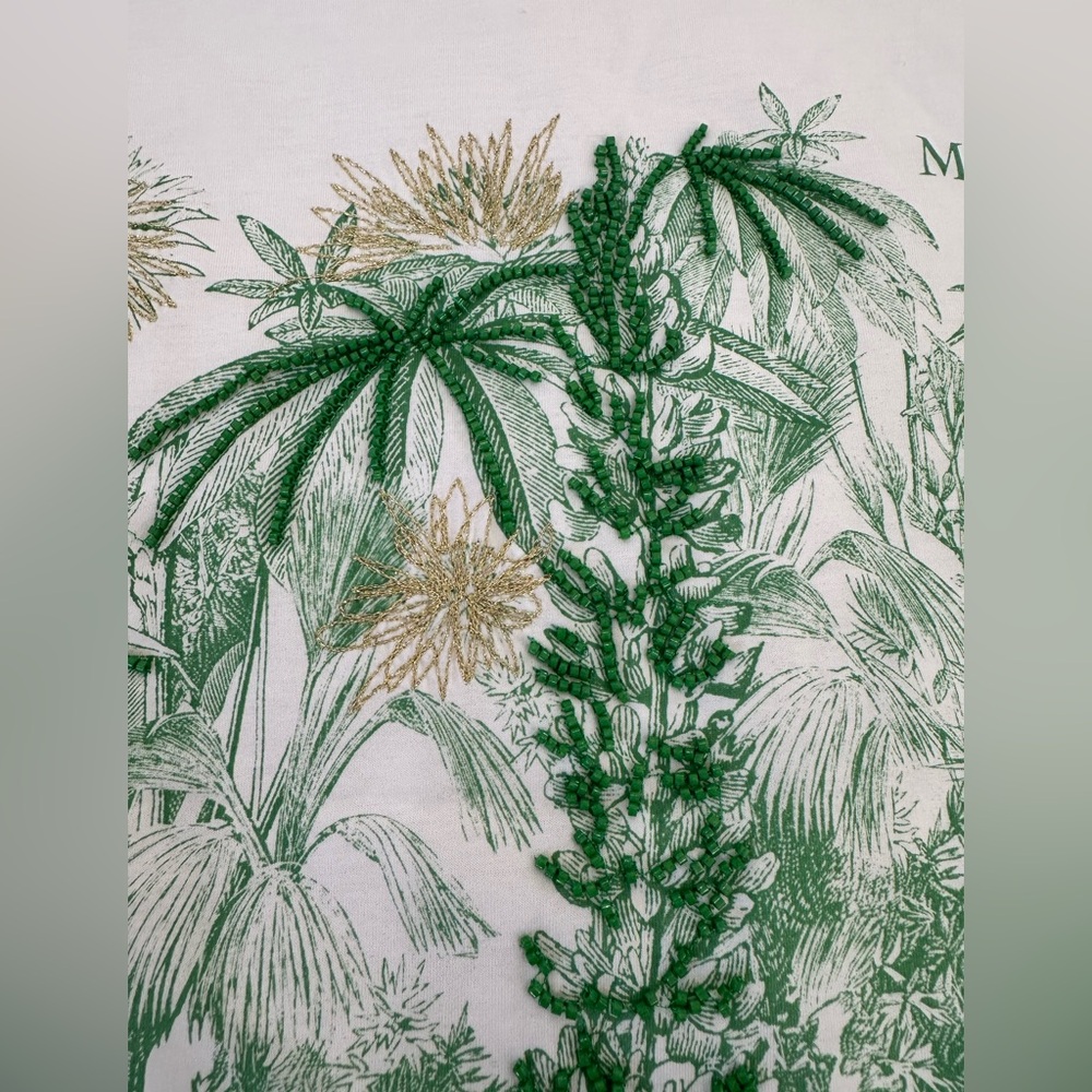 MaxMara White Short Sleeve Tee with Green and Gold Botanical Print - Picture 4 of 14